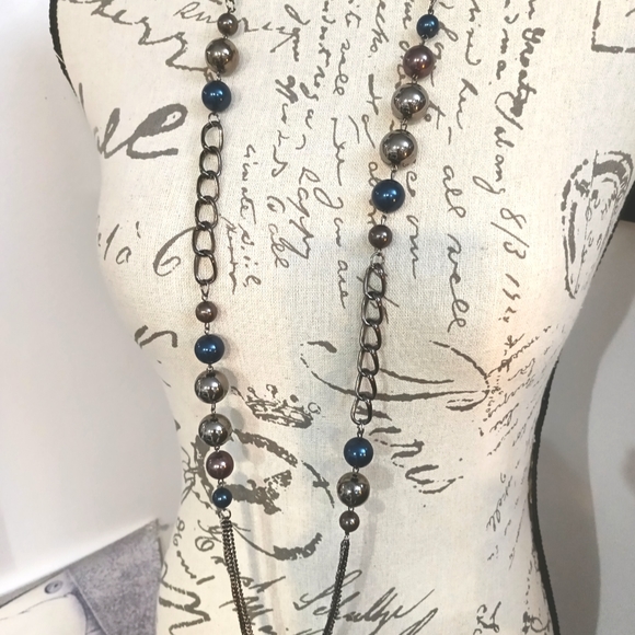 Long versatile necklace gray & navy blue - Picture 4 of 6